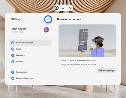 Search icon highlighted in the Settings Home environment page.