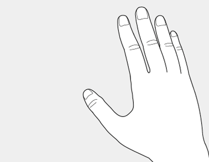 Illustration of a hand performing a pinch and drag gesture.