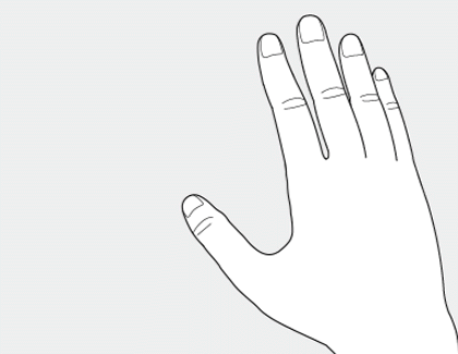Illustration of a hand performing a pinch and flick gesture.