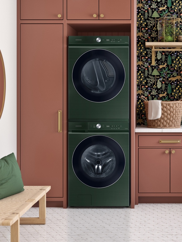 green-stackable-washer-and-dryer-in-kitchen