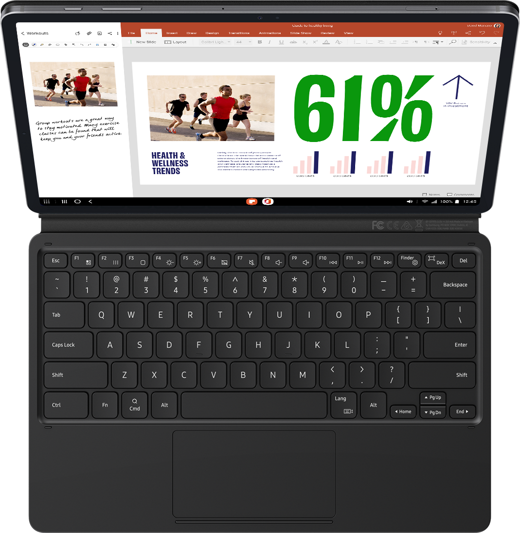 When the magnetic BookCover Keyboard is attached to Galaxy Tab S7+, you can simply press the DeX hotkey to complete your PC-like experience