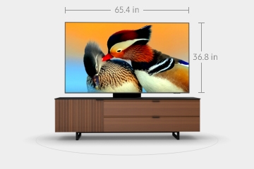 Samsung Neo QLED TV on a stand in a 360 degree, virtual environment