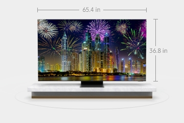 Samsung Neo QLED 8K TV on a stand in a 360 degree, virtual environment
