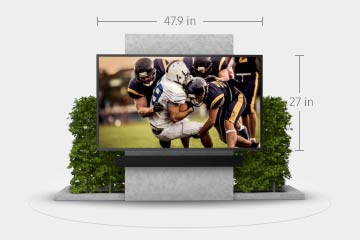 The Terrace TV on a stand in a 360 degree, virtual environment