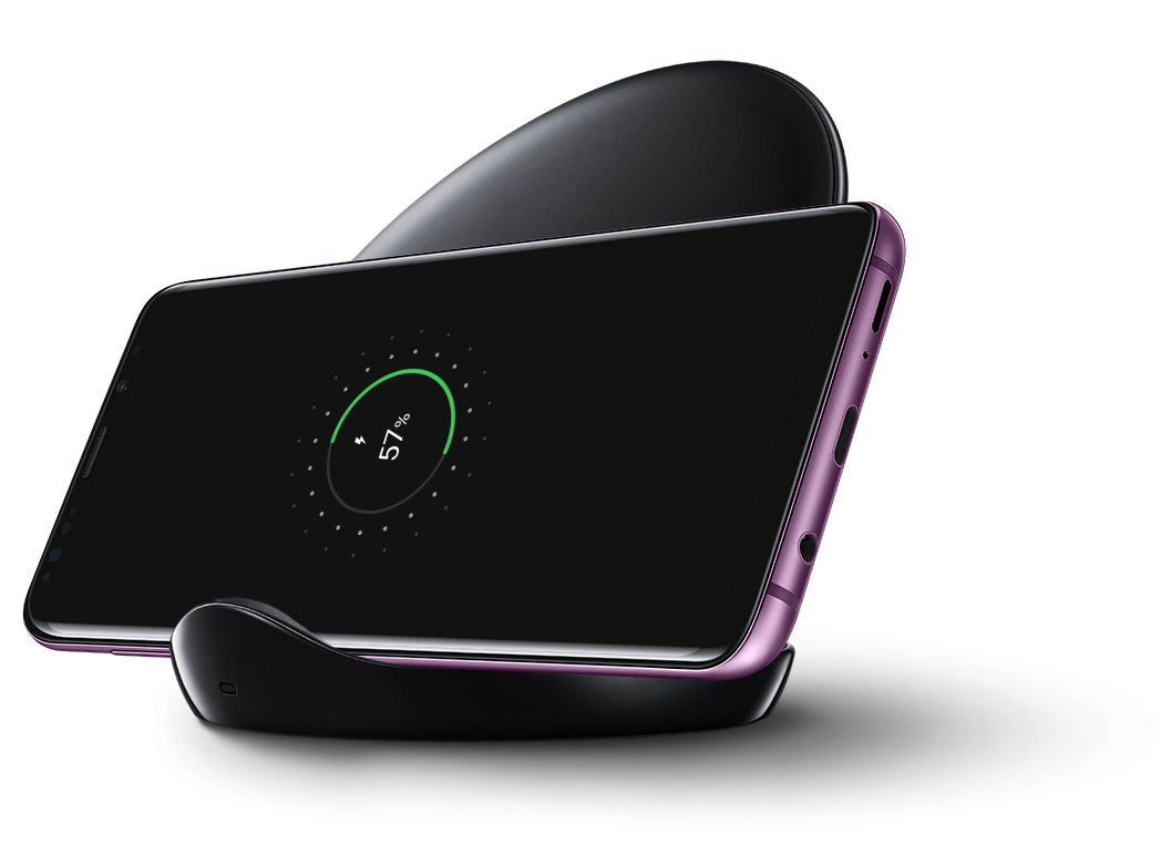 Galaxy S9+ on Wireless Charger Stand in Black