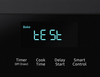 Close-up view of a Samsung oven's control panel displaying “tE 5t”