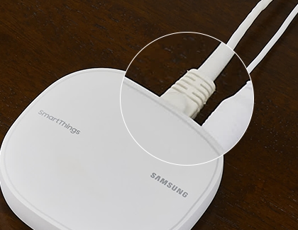The power cable on a SmartThings Wifi Hub