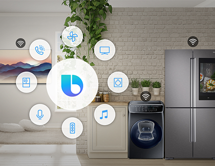 Bixby icon surrounded by SmartThings icons