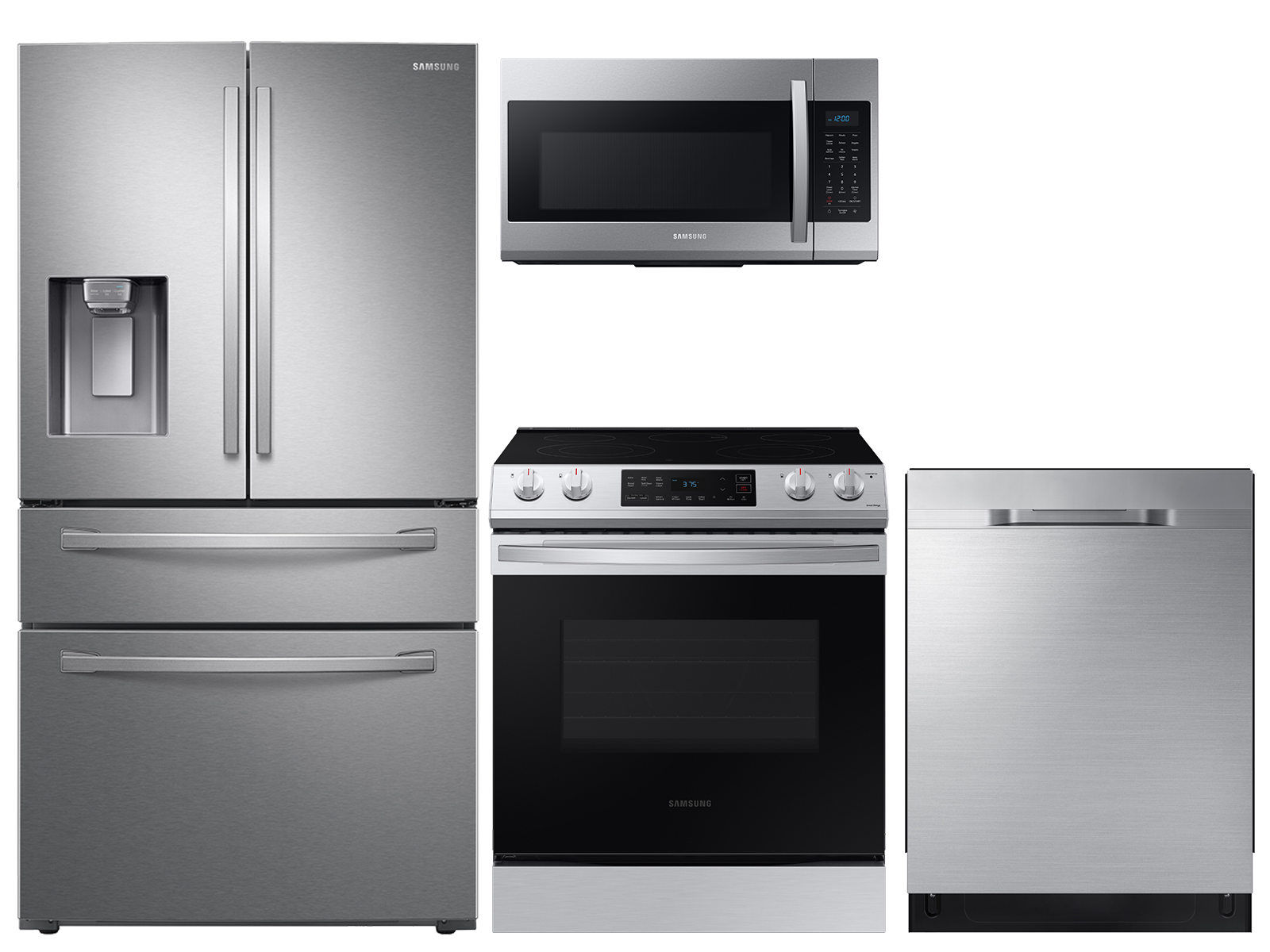 Samsung 28 cu. ft. 4-door refrigerator, 6.3 cu. ft. electric range, microwave and 48 dBA dishwasher package(BNDL-1613506659614)