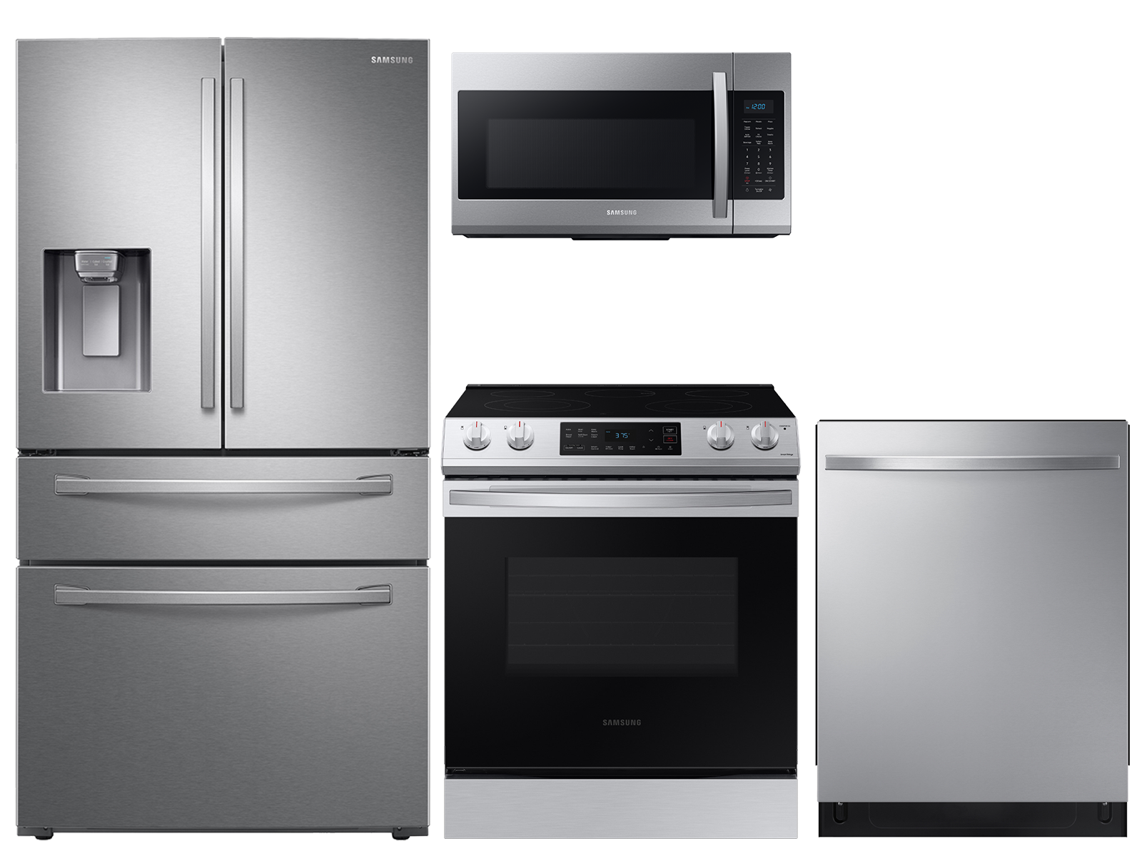 Samsung 28 cu. ft. 4-door refrigerator, 6.3 cu. ft. electric range, microwave and 48 dBA modern-look dishwasher package(BNDL-1613507112552)