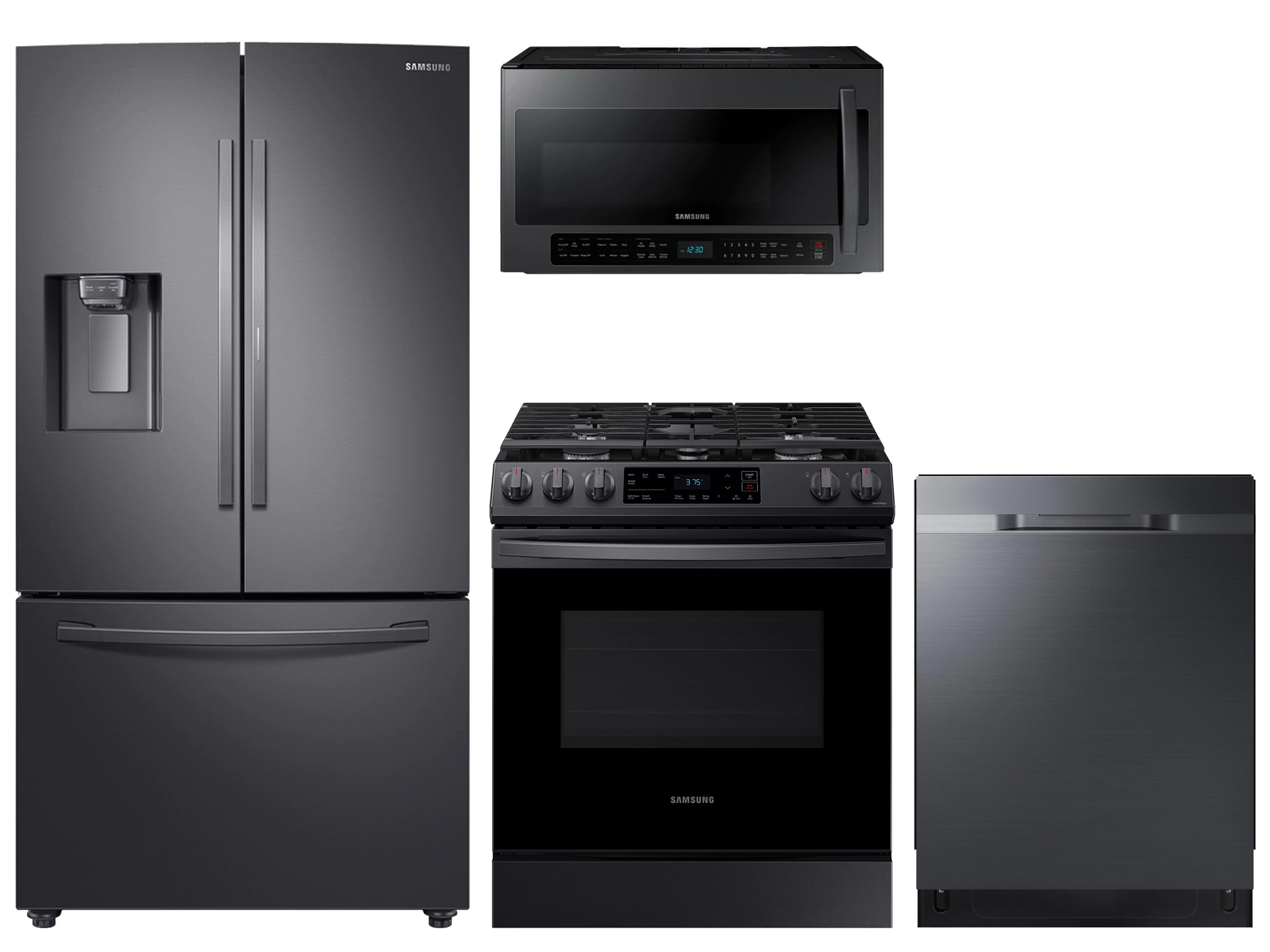 28 cu. ft. full depth 3-door refrigerator, gas range, 2.1 cu. ft. microwave and 48 dBA dishwasher package