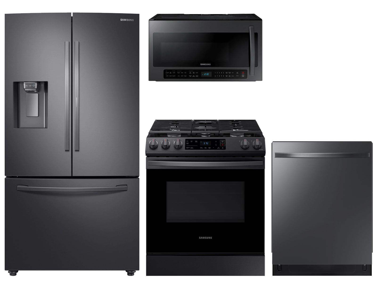 28 cu. ft. full depth 3-door refrigerator, gas range, 2.1 cu. ft. microwave and 48 dBA modern-look dishwasher package