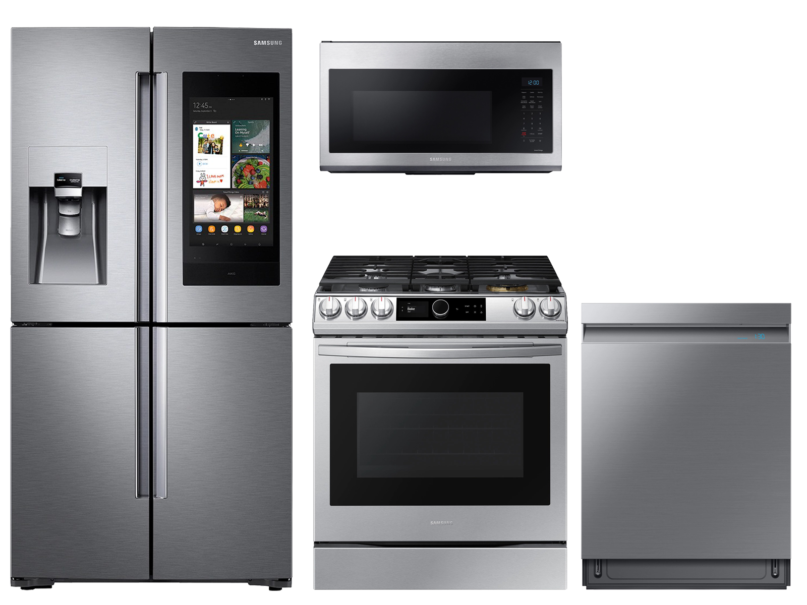 Samsung 22 cu. ft. Family HubTM counter depth 4-door refrigerator, gas range, microwave and Smart Linear dishwasher package(BNDL-1614702835384)