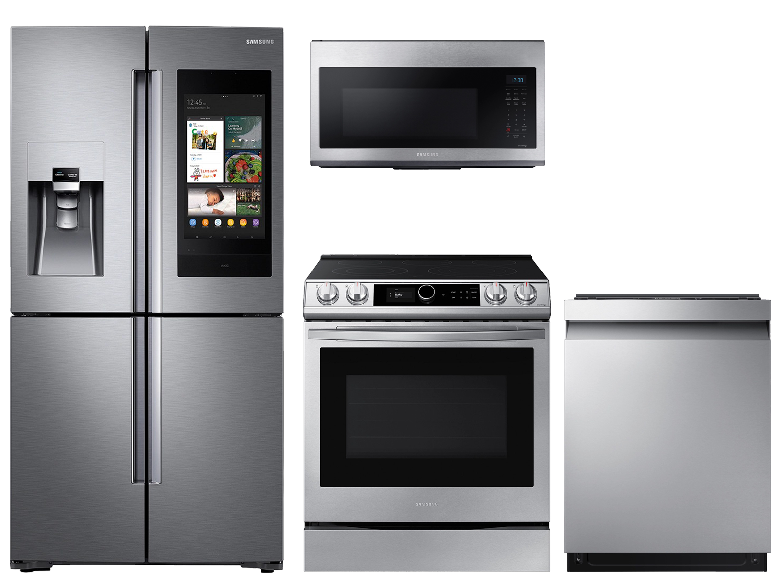 22 cu. ft. Family HubTM counter depth 4-door refrigerator, 6.3 cu. ft. electric range, microwave and 42 dBA dishwasher package