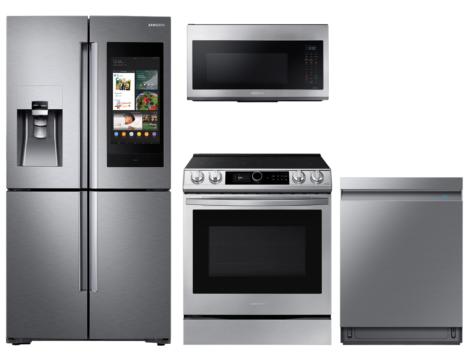 28 cu. ft. Family HubTM 4-door refrigerator, 6.3 cu. ft. electric range, microwave and Smart Linear dishwasher package