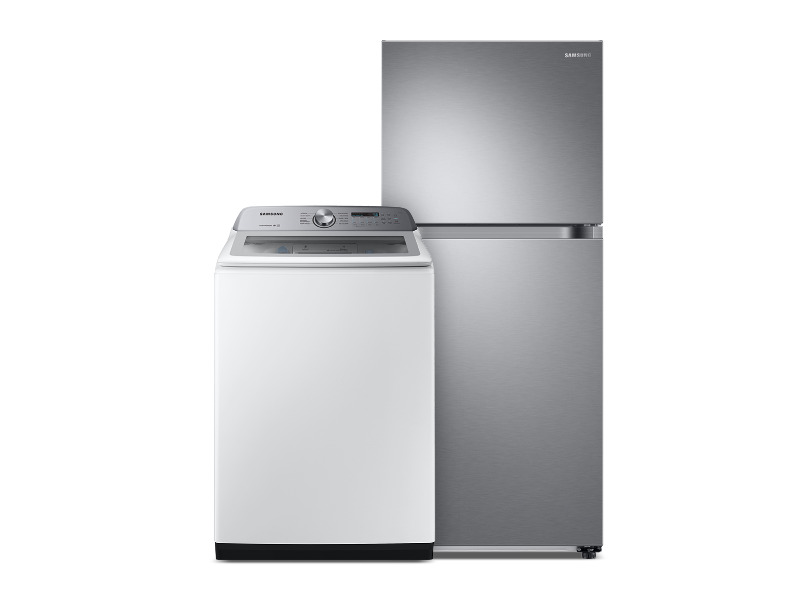 Samsung Large Capacity Top Load Washer with Active WaterJet & Top Freezer Refrigerator with FlexZone and Ice Maker