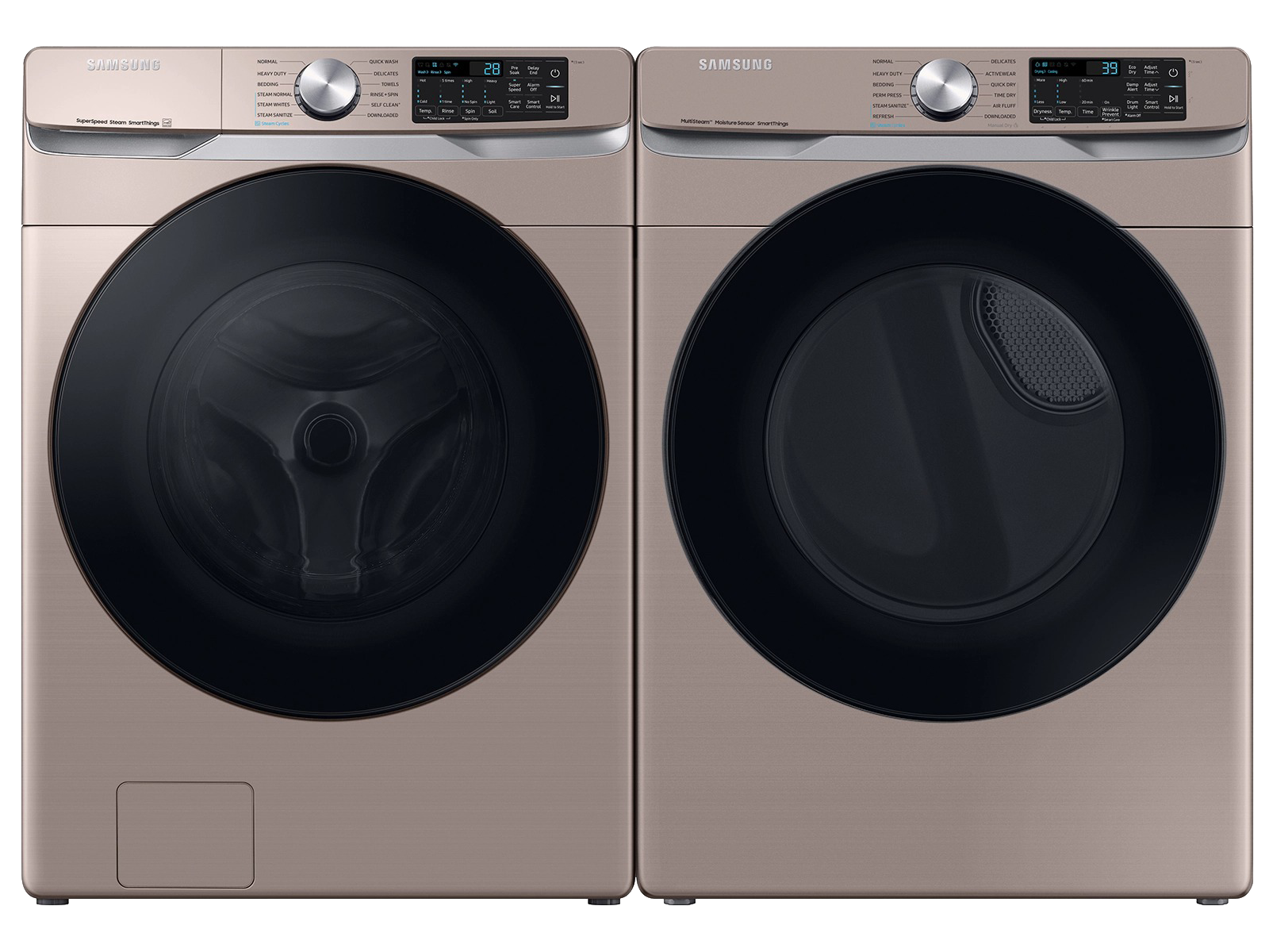 Large Capacity Smart Front Load Washer with Super Speed Wash & Smart Electric Dryer with Steam Sanitize+ in Champagne