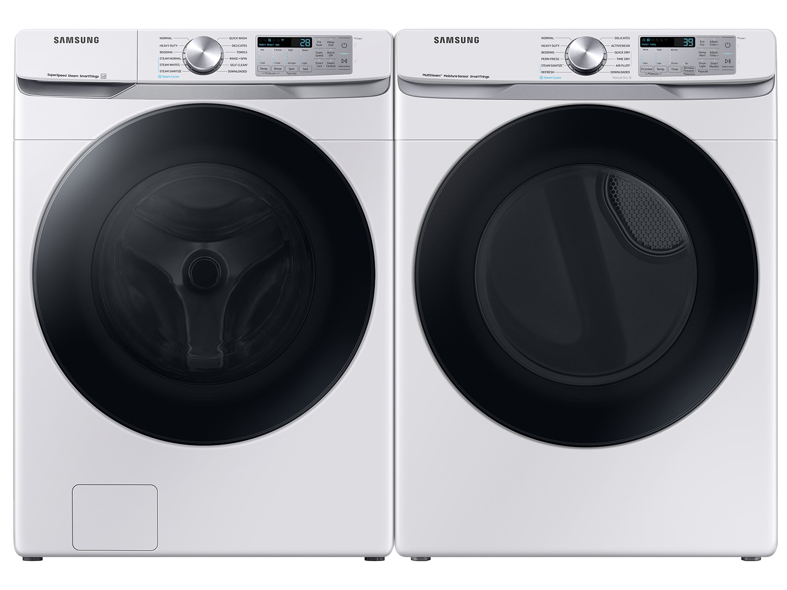 Large Capacity Smart Front Load Washer with Super Speed Wash & Smart Gas Dryer with Steam Sanitize+ in White