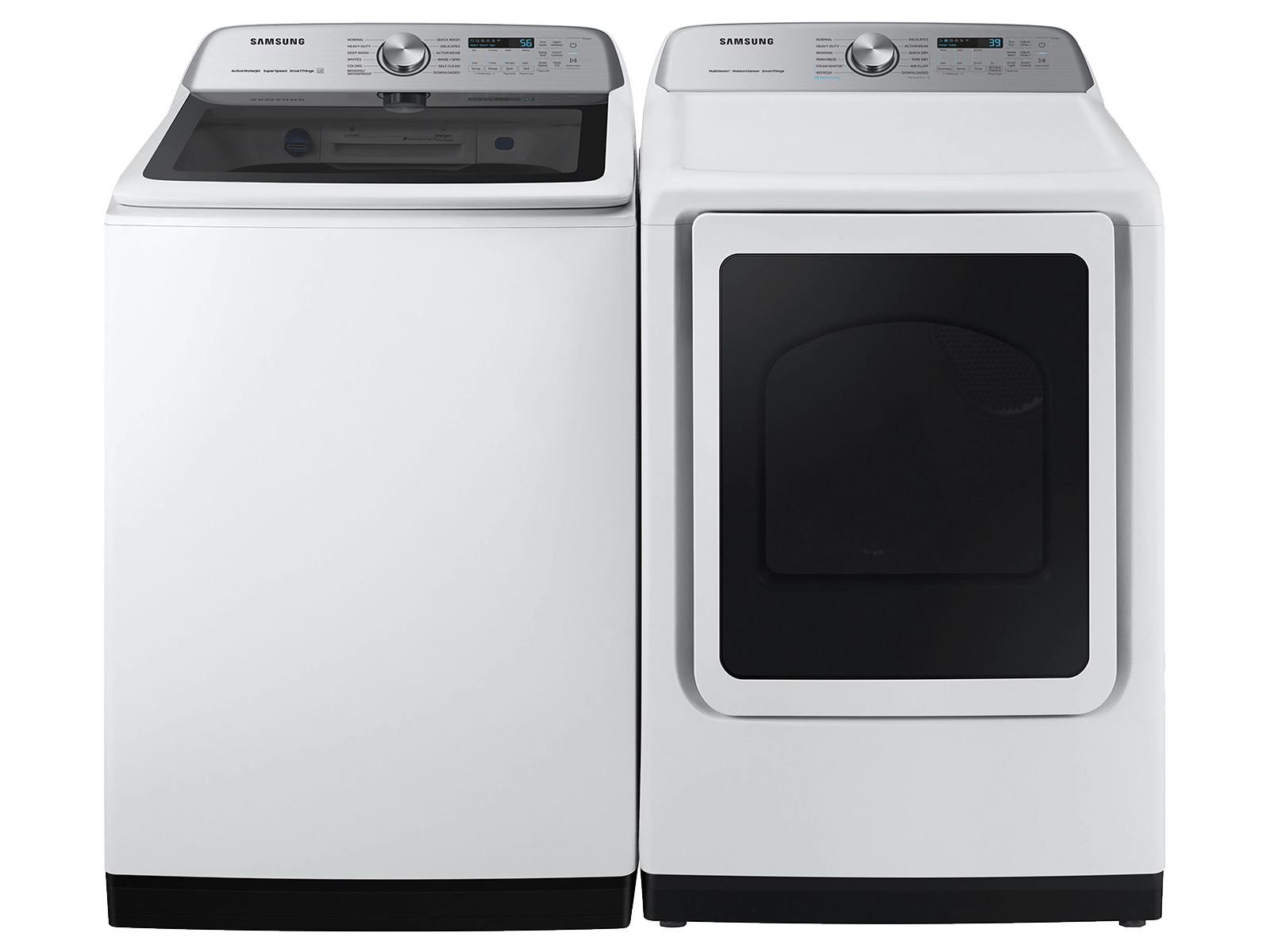 Samsung Smart Top Load Super Speed Wash Washer and Smart Steam Sanitize+ Electric Dryer package in White(BNDL-1634763132597)