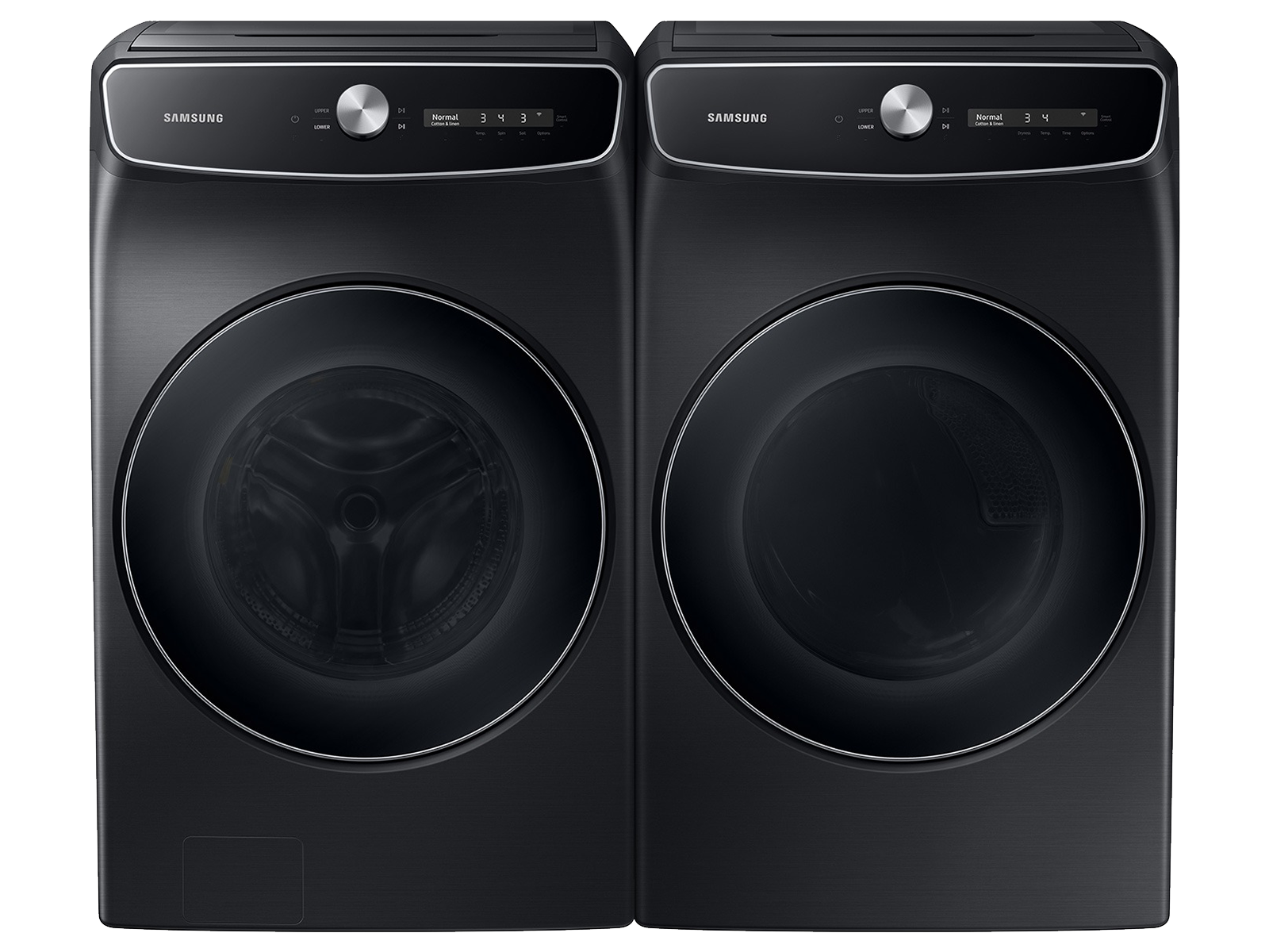 Samsung Smart Dial FlexWash™ and Super Speed Wash Washer and Smart Dial FlexDry™ and Super Speed Dry Electric Dryer package in Brushed in Black