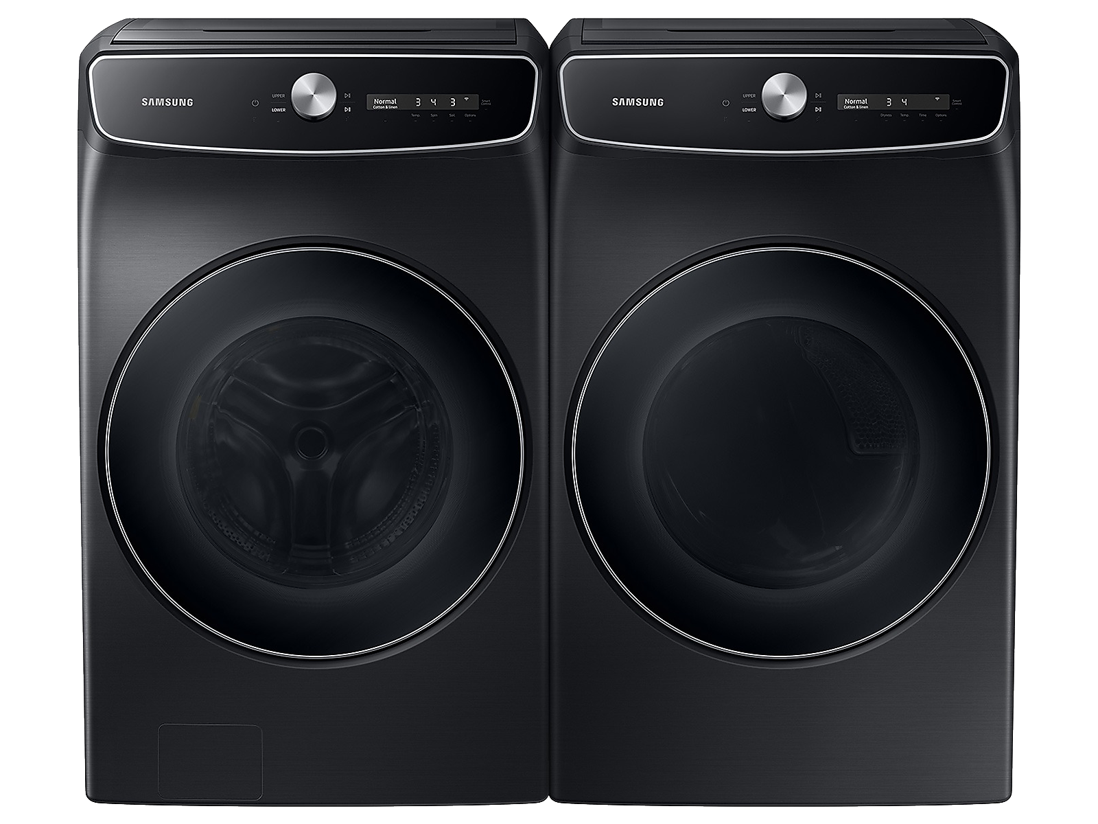 Samsung Smart Dial FlexWash™ and Super Speed Wash Washer and Smart Dial FlexDry™ and Super Speed Dry Electric Dryer package in Brushed in Black