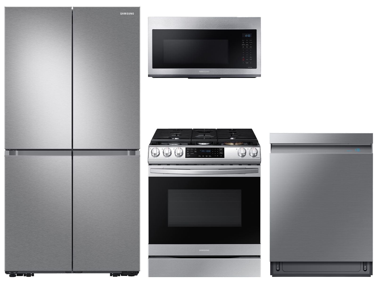 29 cu. ft. Family Hub™ 4-Door refrigerator, gas range, convection microwave and Smart Linear dishwasher package