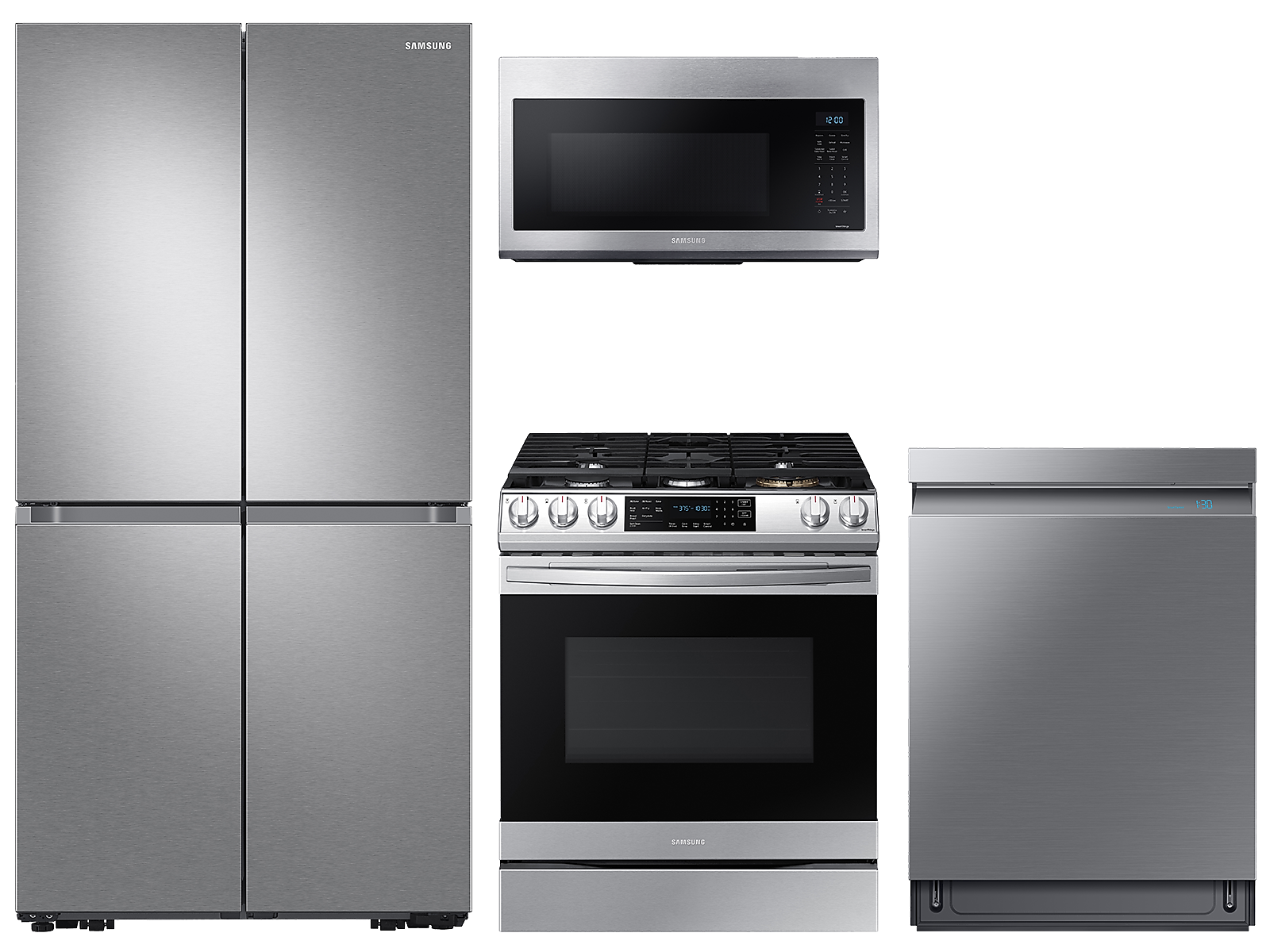Samsung 29 cu. ft. Family Hub™ 4-Door refrigerator, gas range, convection microwave and Smart Linear dishwasher package(BNDL-1623868377459) photo