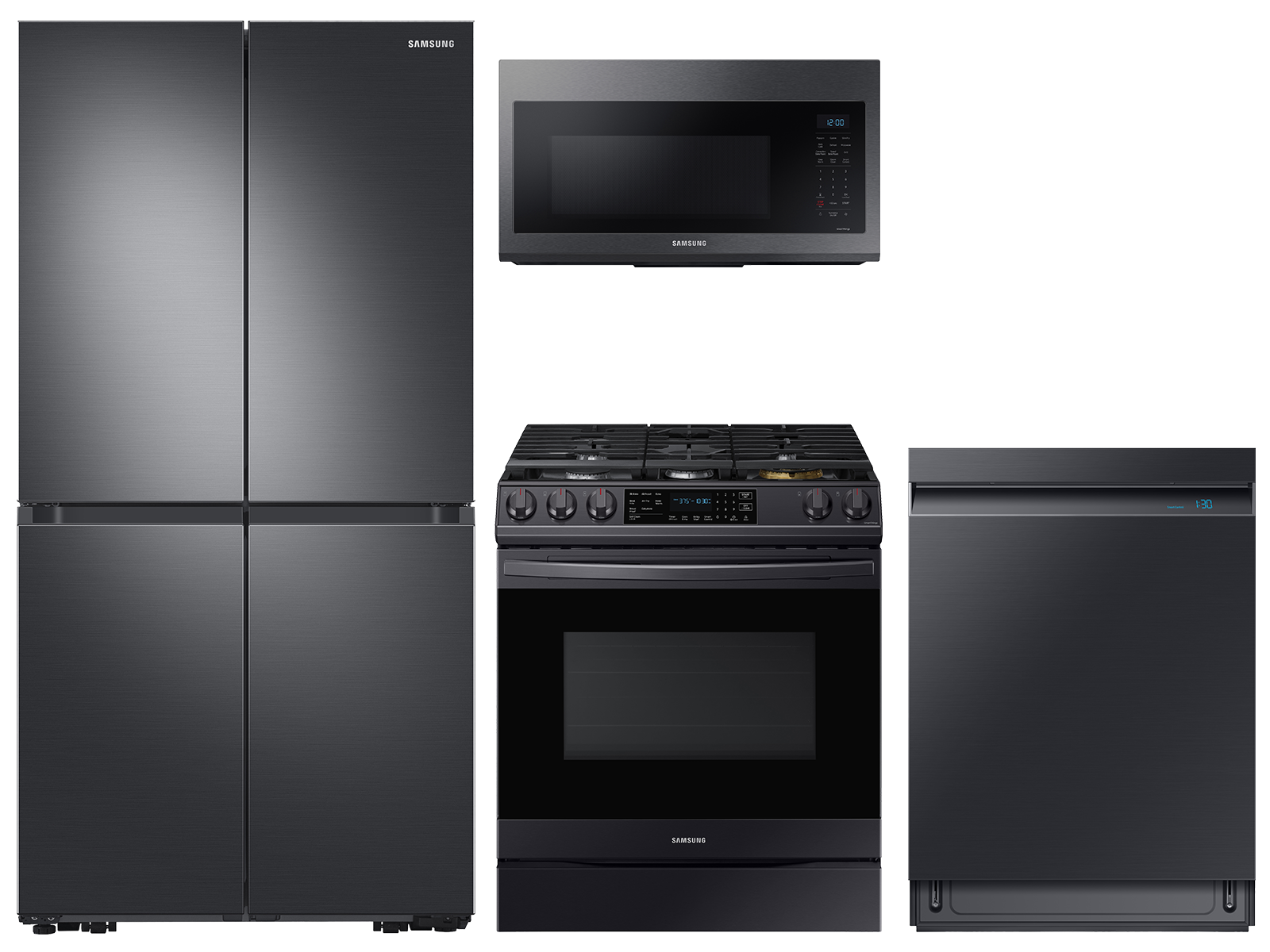 Samsung 29 cu. ft. 4-Door refrigerator, gas range, convection microwave and Smart Linear dishwasher package(BNDL-1623873096360)