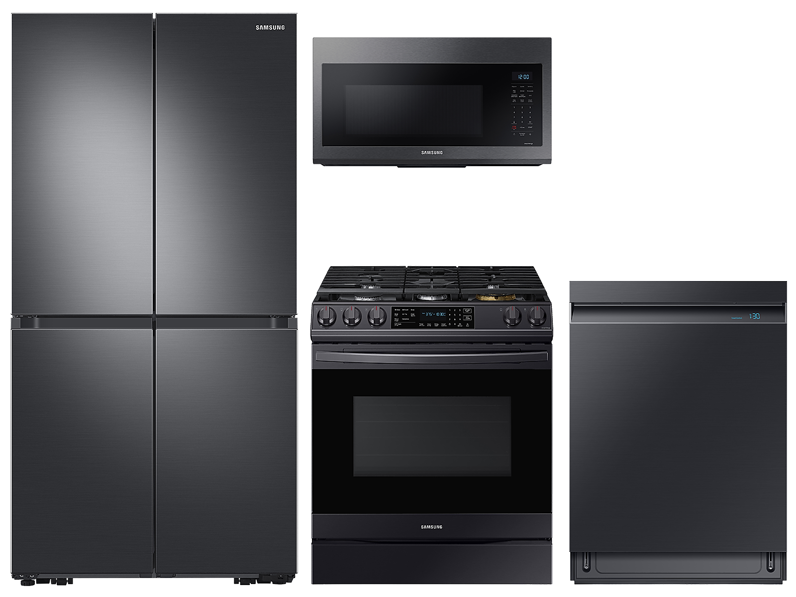 Samsung 29 cu. ft. 4-Door refrigerator, gas range, convection microwave and Smart Linear dishwasher package(BNDL-1646291342464) photo
