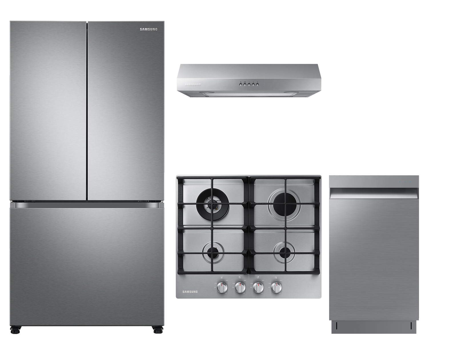 Photos - Fridge Samsung 3-Door French Door Refrigerator, gas cooktop, range hood and dishw 