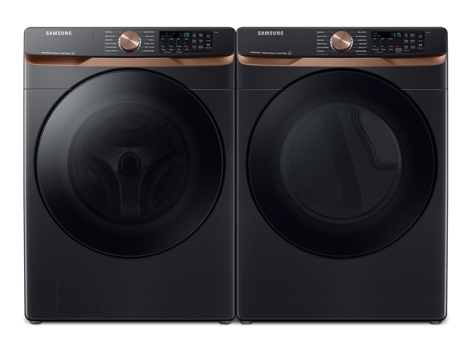 Samsung Extra Large Capacity Smart Front Load Washer with Super Speed Wash and Smart Gas Dryer with Steam Sanitize+ and Sensor Dry in Brushed in Black