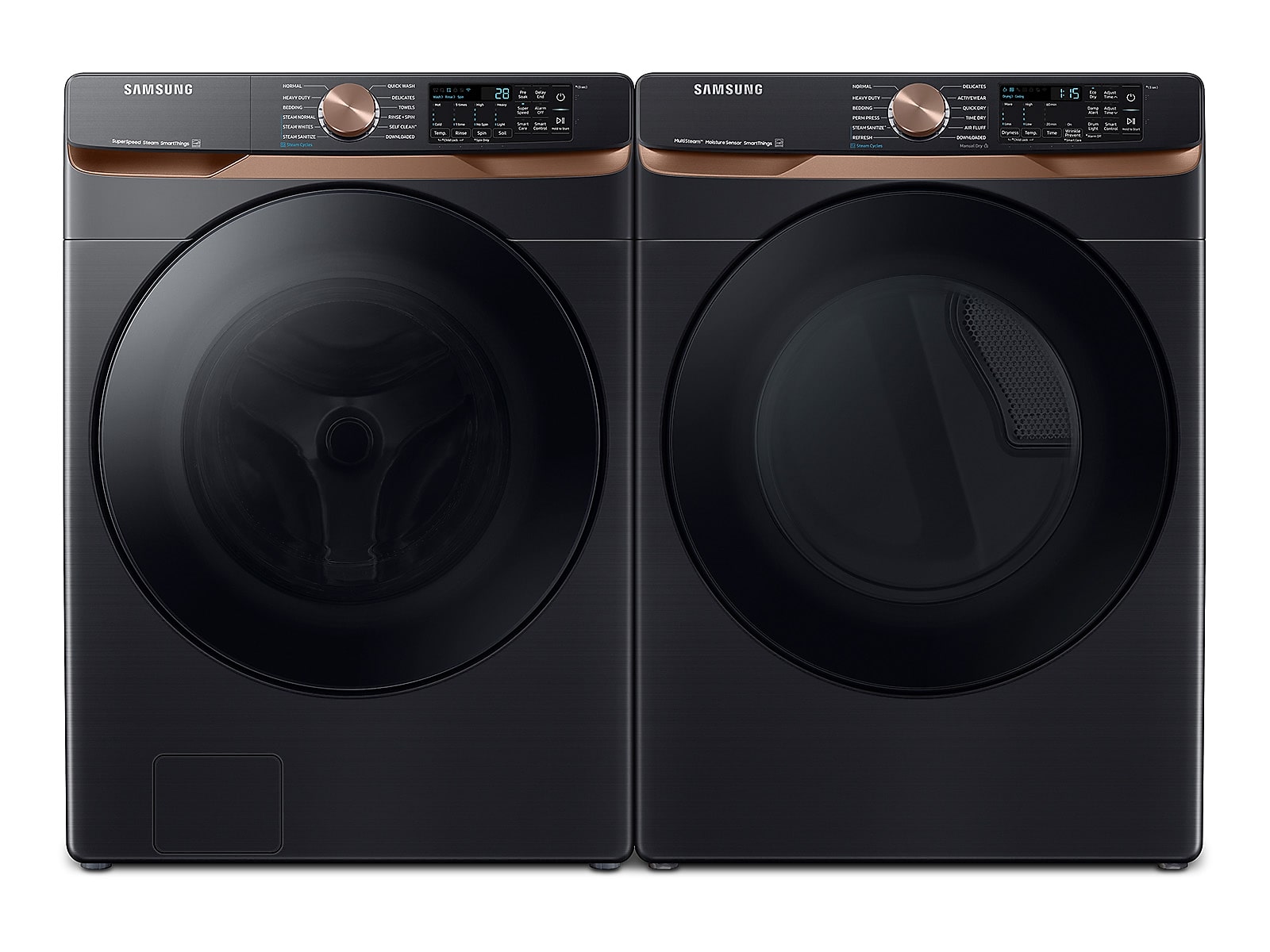 Samsung Extra Large Capacity Smart Front Load Washer with Super Speed Wash and Smart Gas Dryer with Steam Sanitize+ and Sensor Dry in Brushed in Black photo