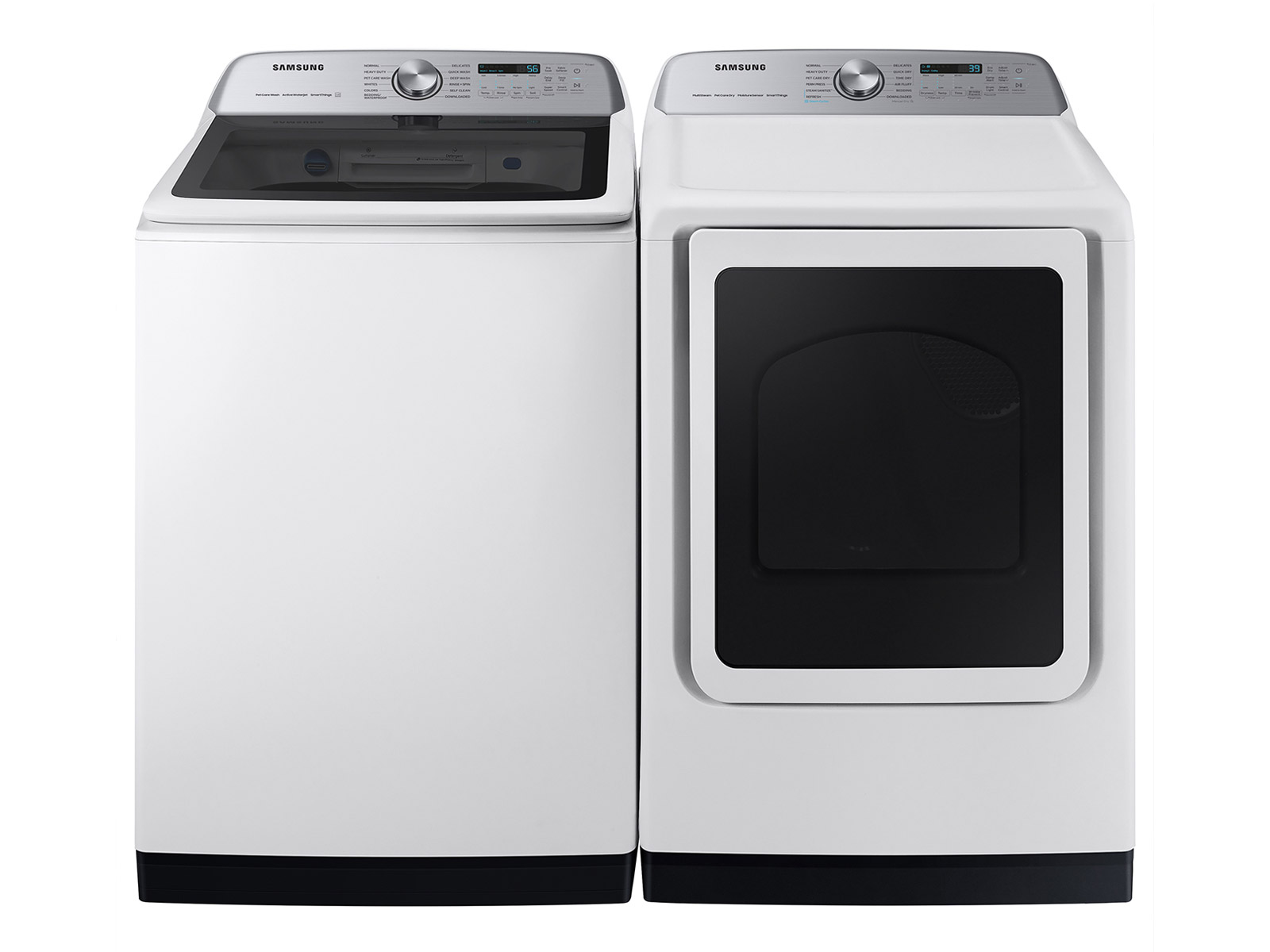 Samsung WF56H9100AW Front Load Washer & DV56H9100EW Electric Dryer w/ Pedestal Drawers