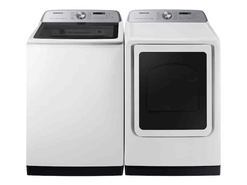 5.4 cu. ft. Smart Top Load Washer with Pet Care Solution and Super Speed Wash and 7.4 cu. ft. Smart Electric Dryer with Pet Care Dry and Steam Sanitize+ in White