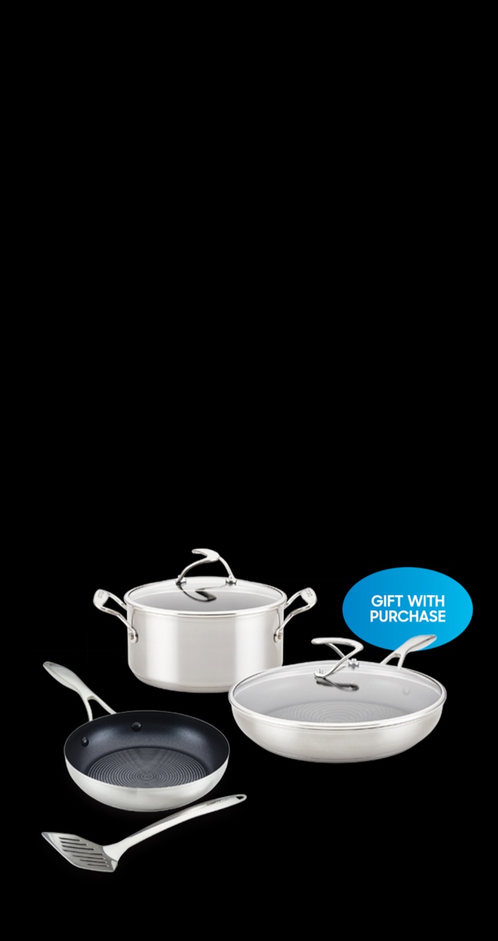 Stainless Steel Induction Cookware Set with a Pot, Two Pans, and a Spatula