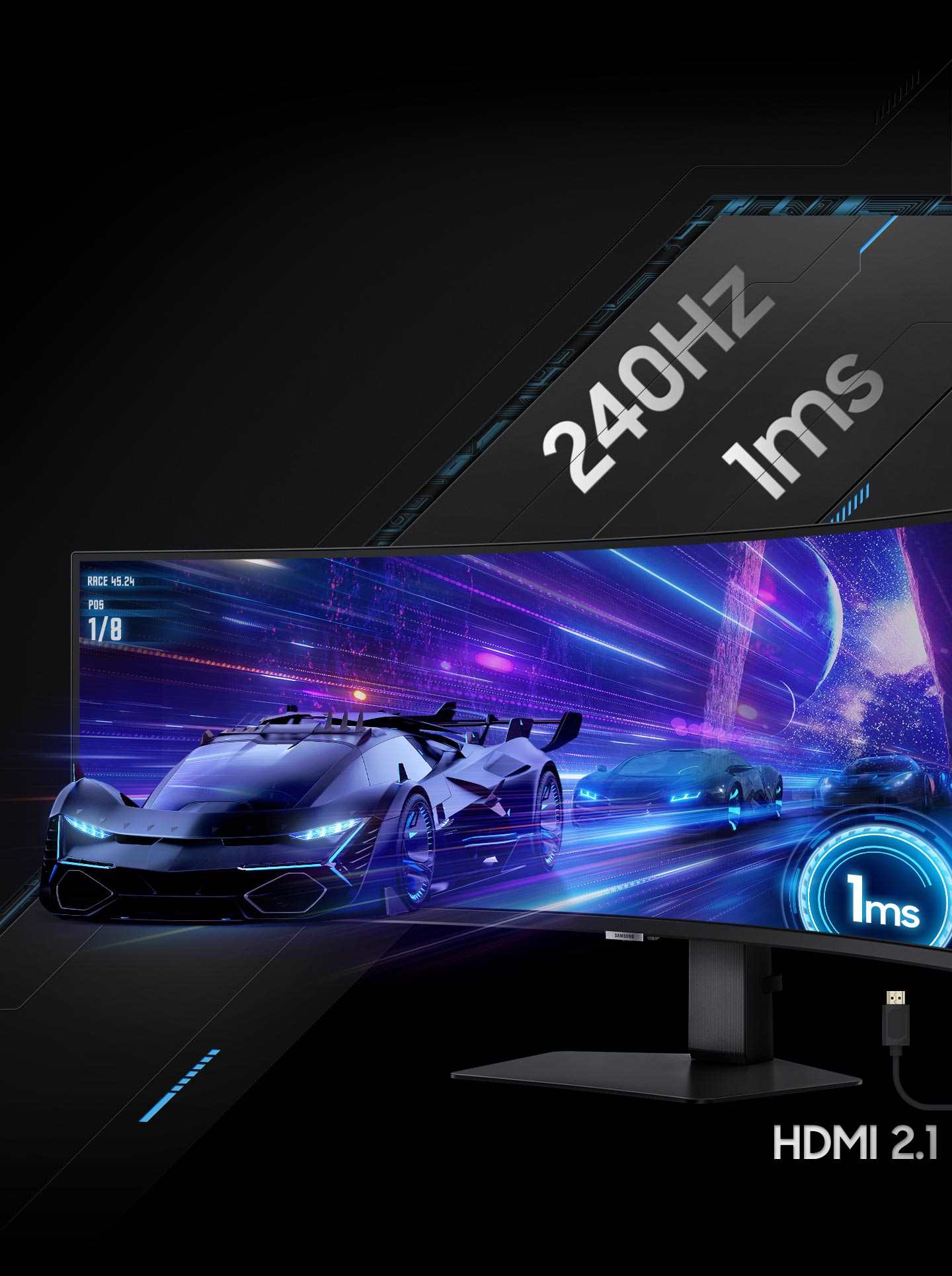 Rapid 240Hz refresh rate and lightning fast 1ms response time