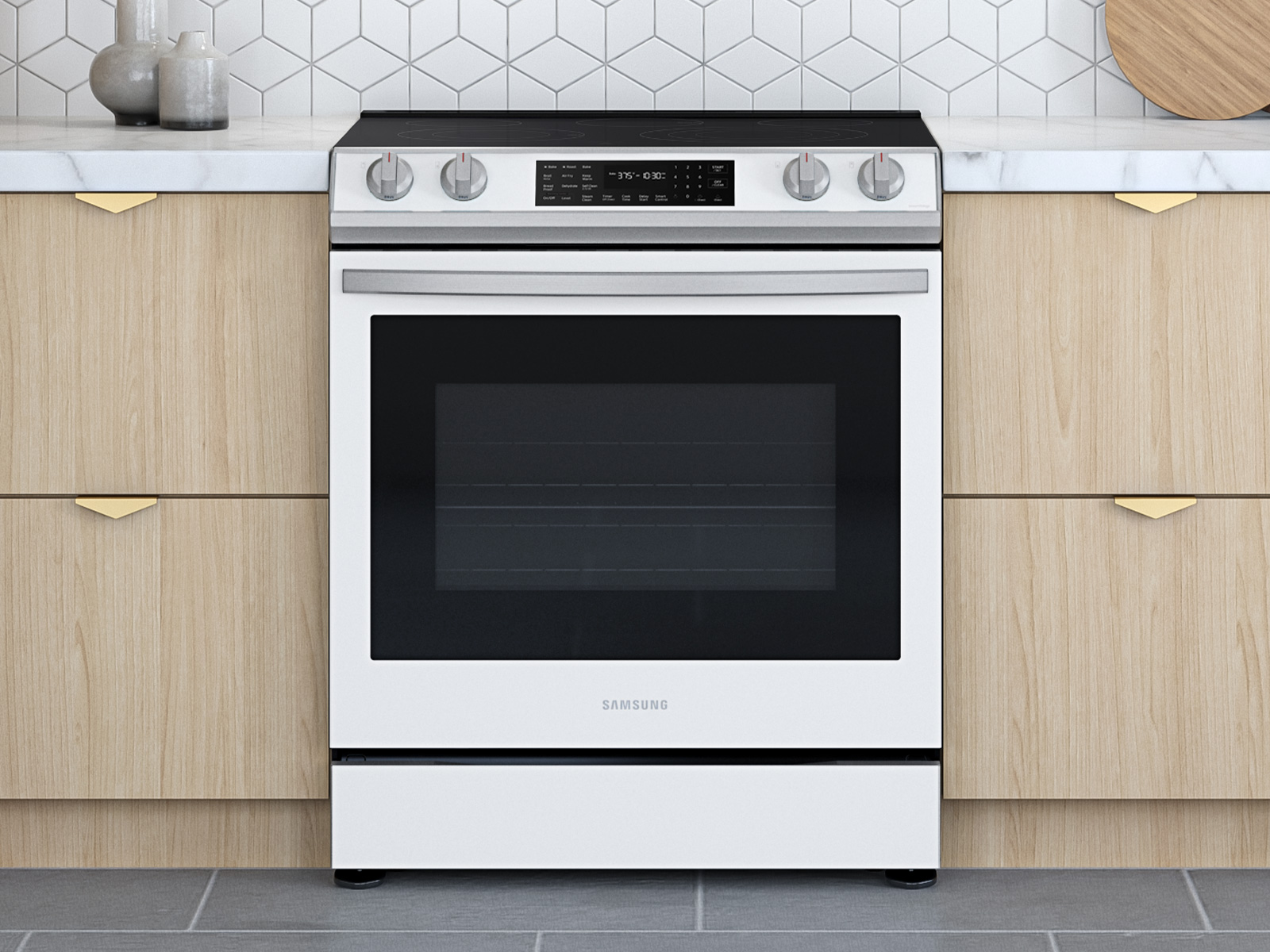 Thumbnail image of Bespoke 6.3 cu. ft. Smart Rapid Heat Induction Slide-in Range with Air Fry &amp; Convection+ in White Glass