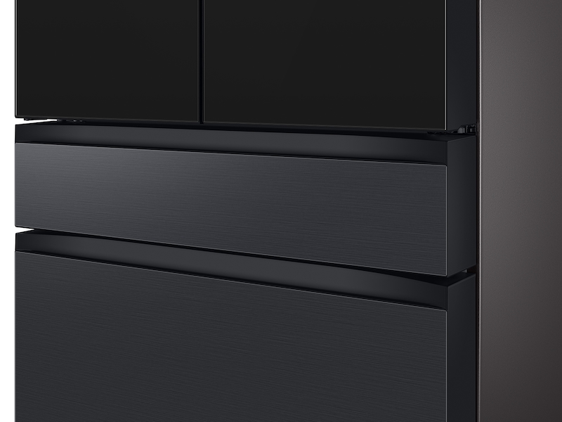Bespoke 4-Door French Door Refrigerator (29 cu. ft.) &ndash; with Top Left and Family Hub&trade; Panel in Charcoal Glass - and Matte Black Steel Middle and Bottom Door Panels
