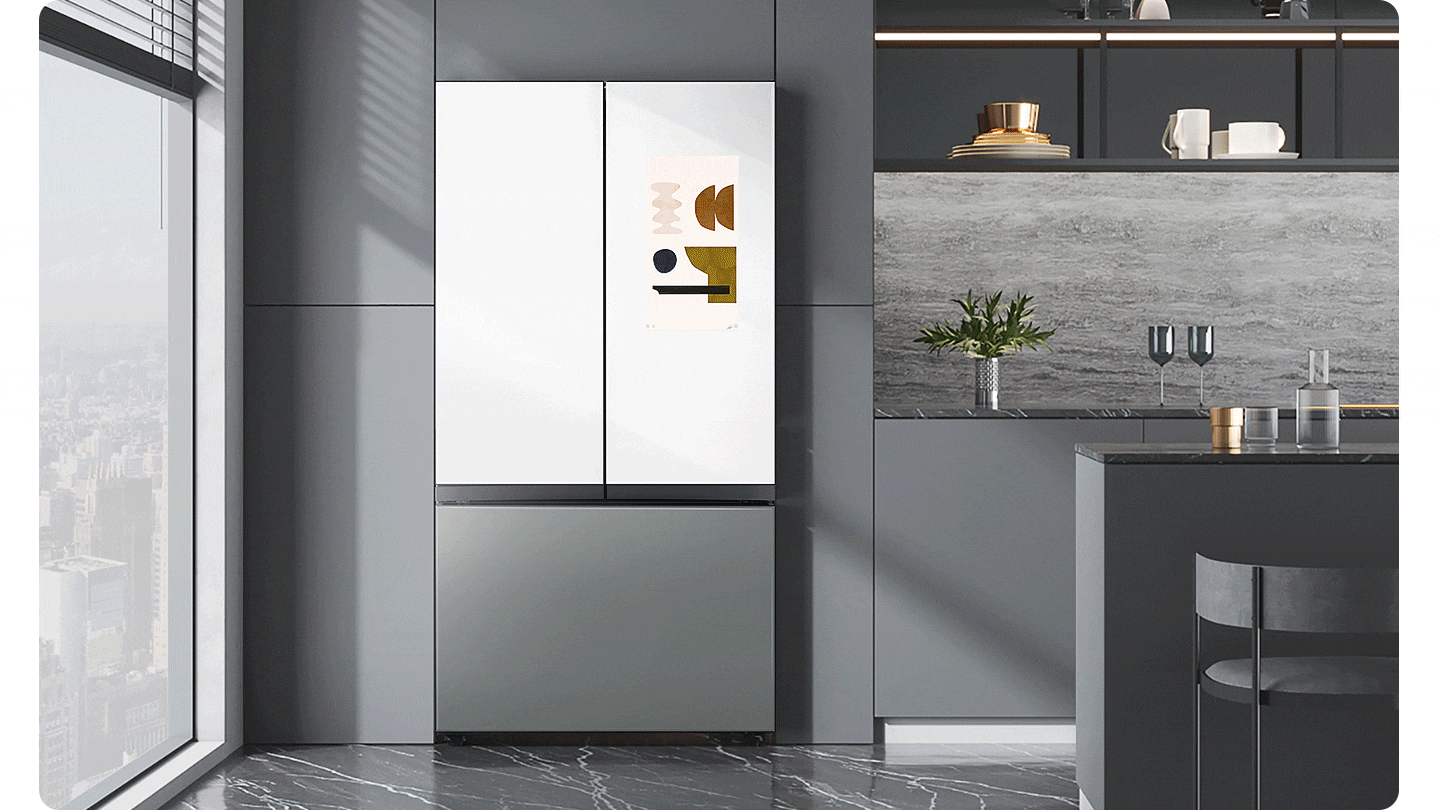 12.0 cu. ft. BESPOKE Bottom Freezer refrigerator with customizable colors  and flexible design in White Glass