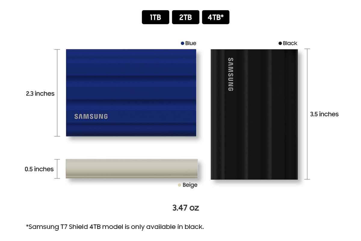 Portable SSD T7 Shield USB 3.2 4TB (Black) Memory u0026 Storage - MU-PE4T0S/AM  | Samsung US