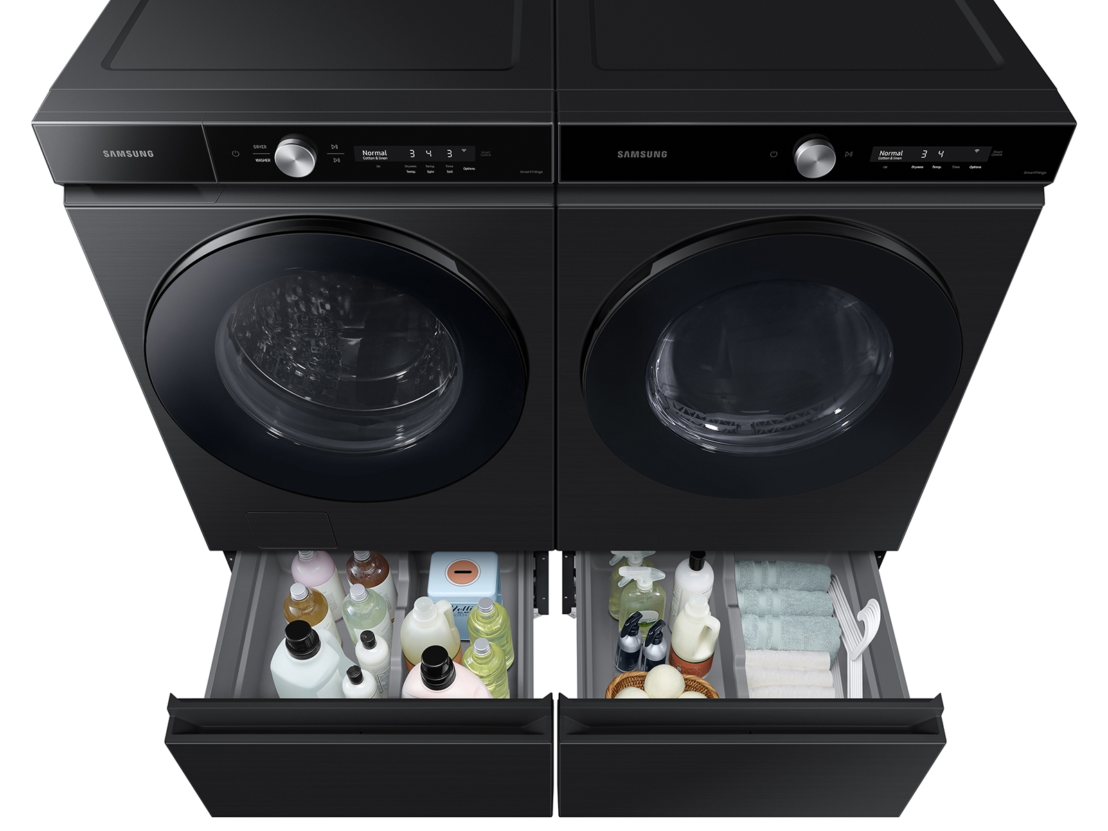 Pedestal de" lavandería 27 Bespoke con cajón de accesorios para electrodomésticos negros cepillados - WE502NV/US | Samsung ES