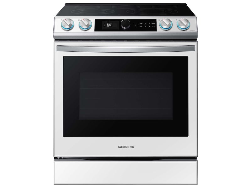 Bespoke Smart Slide-in Electric Range 6.3 cu. ft. with Smart Dial &amp; Air Fry in White Glass