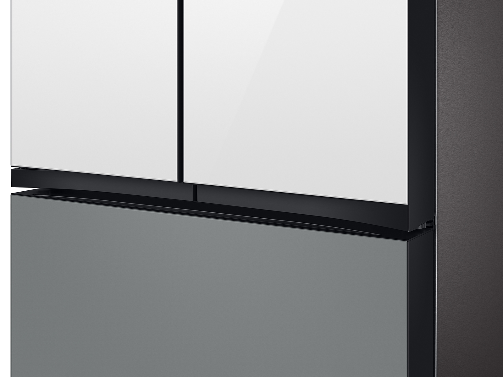 Thumbnail image of Bespoke 3-Door French Door Refrigerator (30 cu. ft.) &ndash; with Top Left and Family Hub&trade; Panel in White Glass - and Matte Grey Glass Bottom Door Panel
