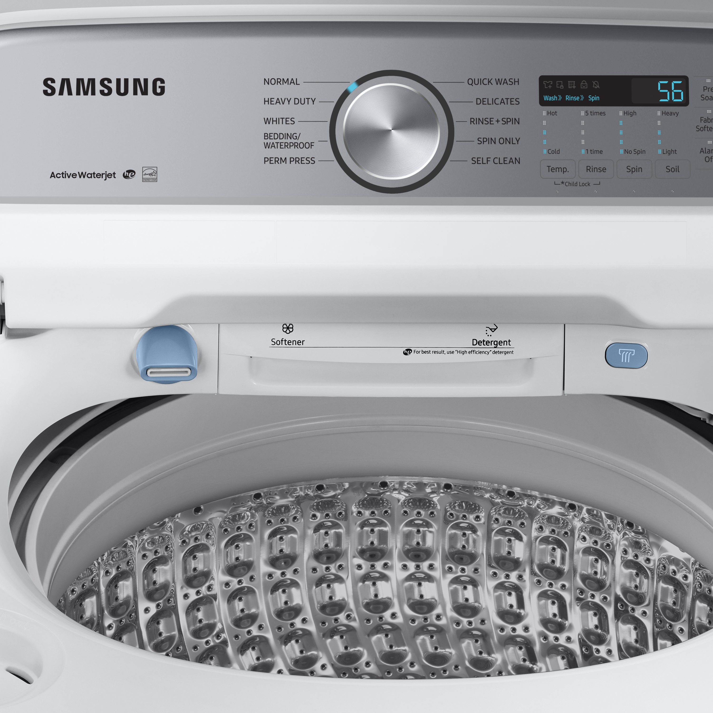 4.9 cu. - US Capacity Washers ActiveWave™ with WaterJet Washer Agitator Load | Active Top Samsung WA49B5205AW/US ft. and White in