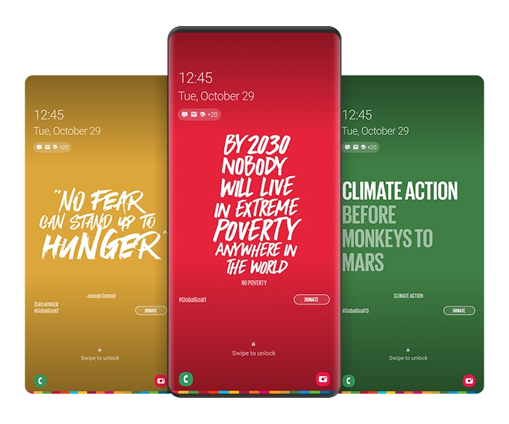 Various smartphone lock screen images are displaying the messages of influential leaders.