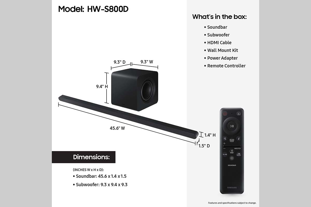 Ultra-slim 3.1.2ch. Wireless Dolby ATMOS Soundbar w/ Q-Symphony / HW-S800D