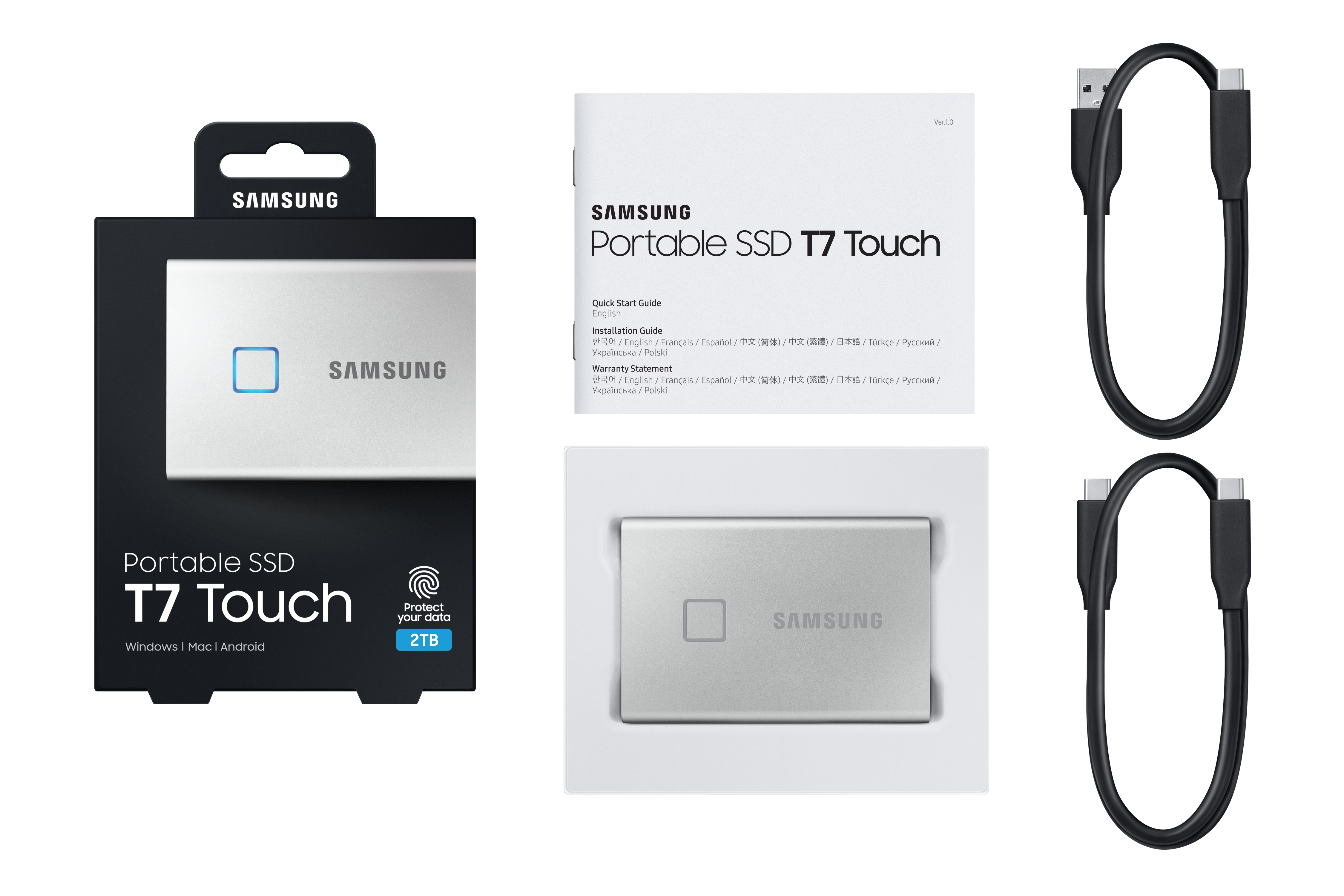 Portable SSD T7 TOUCH USB 3.2 1TB (Silver) Memory & Storage - MU