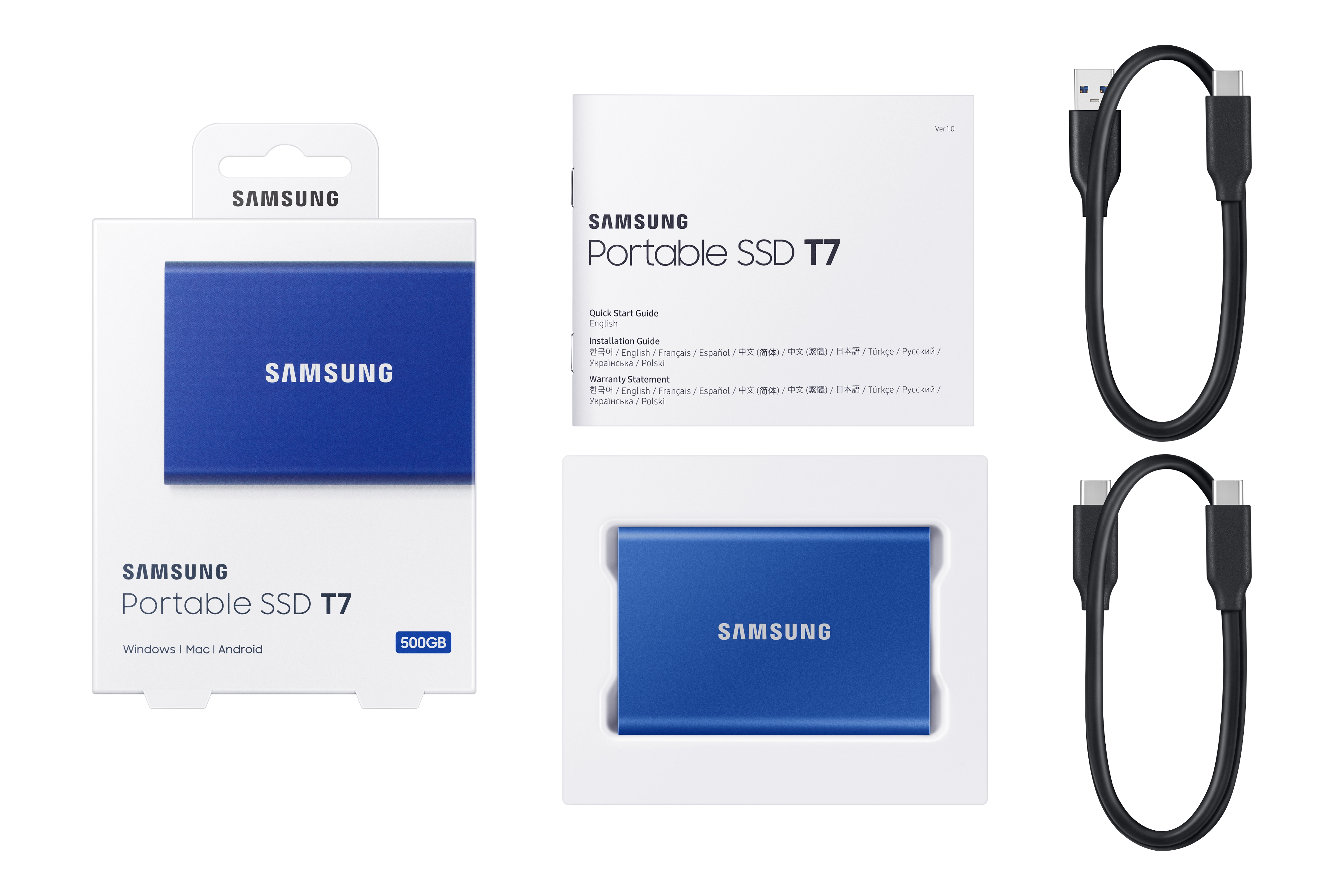 Disque dur SSD externe SAMSUNG Pack T7 1To bleu + Etui