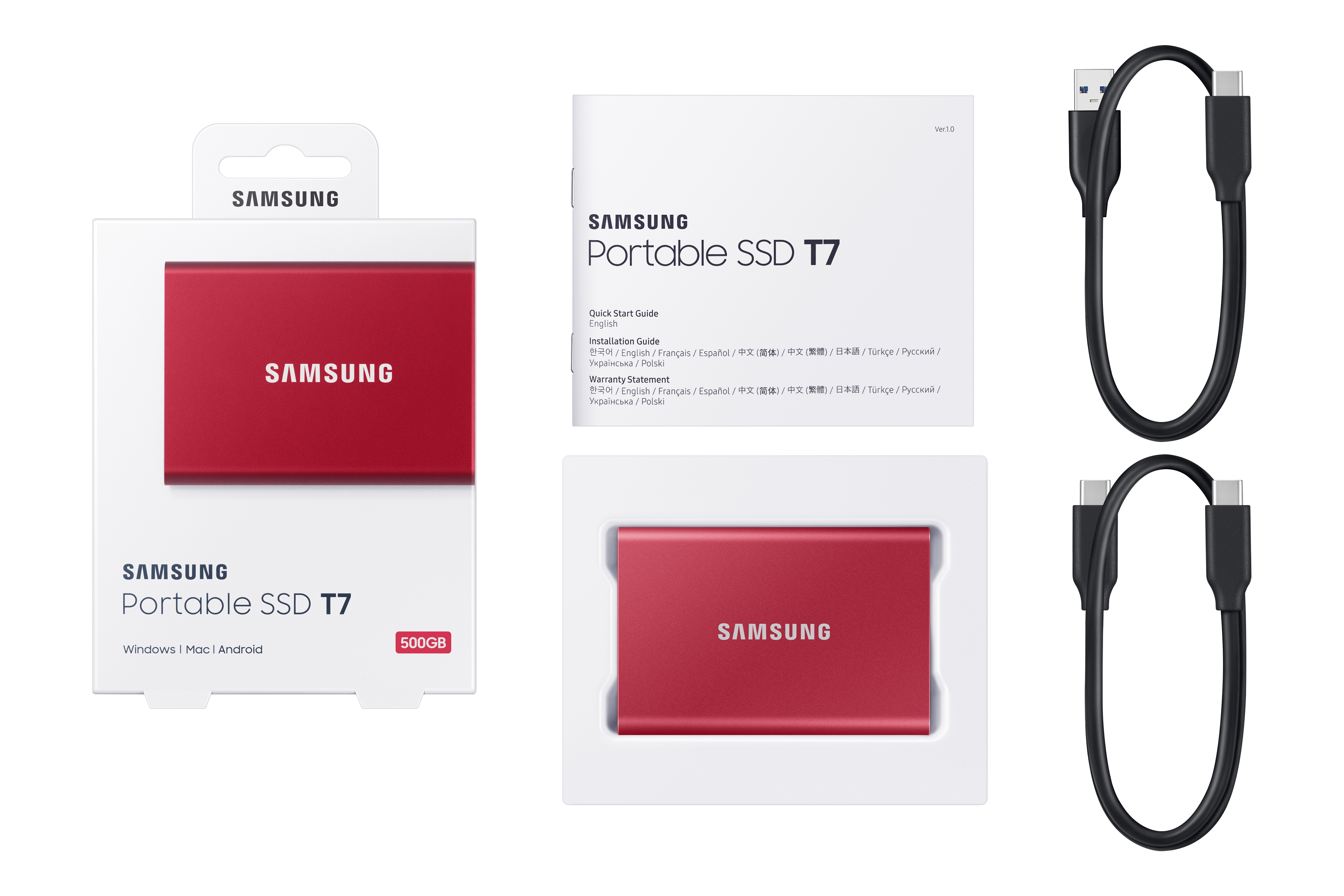 Portable SSD T7 USB 3.2 500GB (Red) | Samsung US