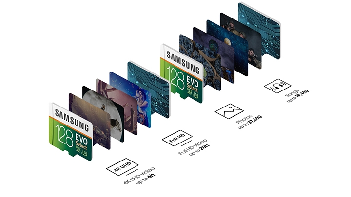 Carte mémoire microSDXC Samsung Evo Select MB-ME128KA/EU - 128Go, UHS-I U3  130 Mo/s Full HD & 4K UHD avec Adaptateur SD –